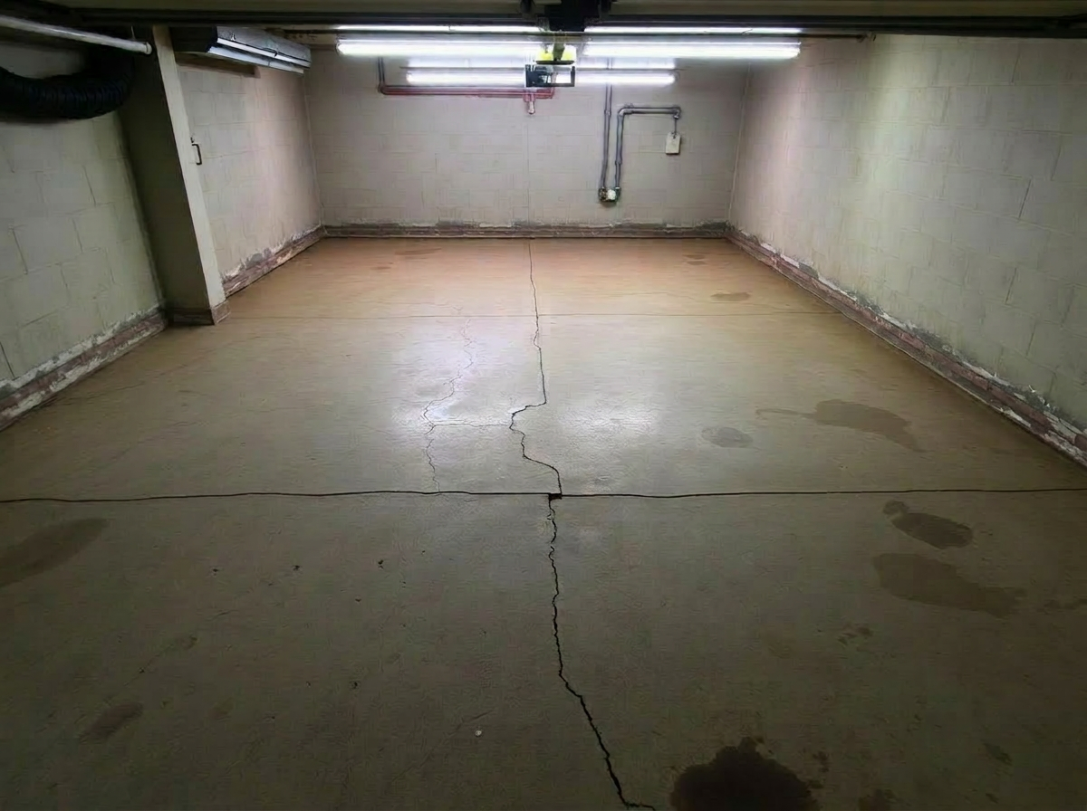 Before — cracked, stained concrete garage floor